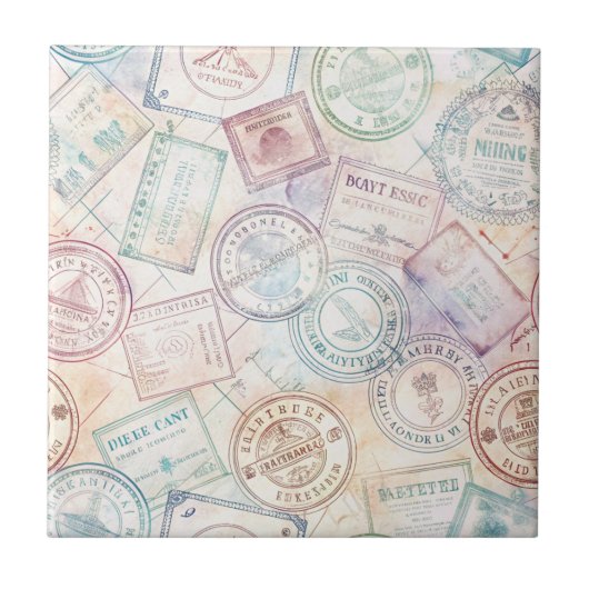 Reise-Stempel-Muster im Vintage-Stil (8) Fliese (Vorderseite)