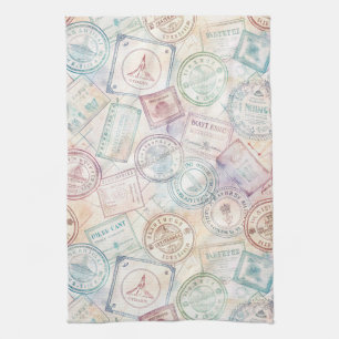 Reise-Stempel-Muster im Vintage-Stil (8) Geschirrtuch