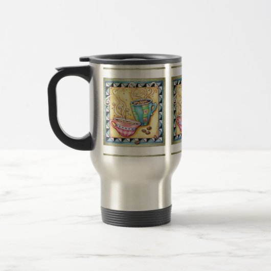 REISE-TASSE - COOLE BOHNEN! KAFFEE-KUNST REISEBECHER (Links)