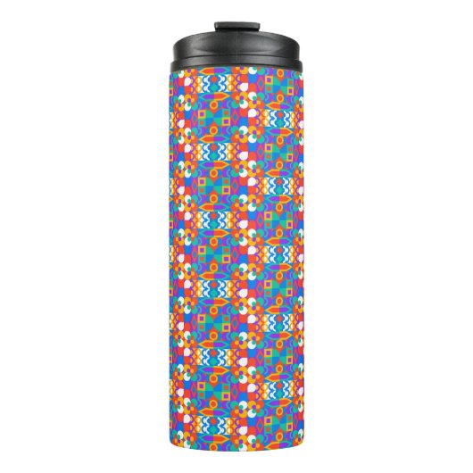 Reise-Tasse mit lebendigem geometrischem Muster Thermosbecher (Vorderseite)