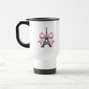 Reise-Tasse Paris Eiffelturm mit rosa Schleife Reisebecher