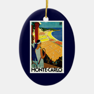 Reise, Tennis, Sport, Monte Carlo Monaco im Vintag Keramikornament
