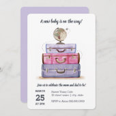 Reise-Thema-Baby-Duschen-lila Einladung (Vorne/Hinten)