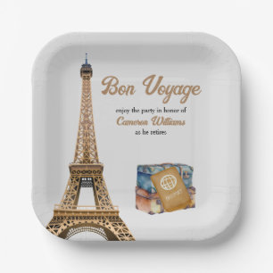 Reise-Thema Ruhestand Bon Voyage Eifelturm Pappteller