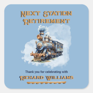 Reise-Thema Ruhestand Vintage-Zug Nächste Station Quadratischer Aufkleber