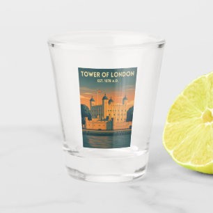 Reise-Turm von London UK Retro-Szene im Vintage-St Schnapsglas
