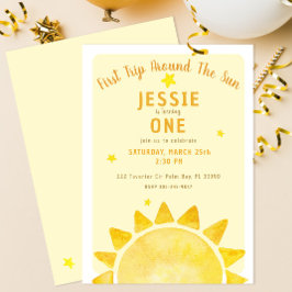 Reise um die Sonne 1. Geburtstag Einladung Gelb