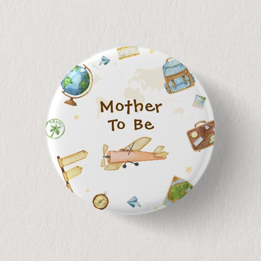 Reise um die Welt werdende Mutter Baby Shower Button (Vorderseite)