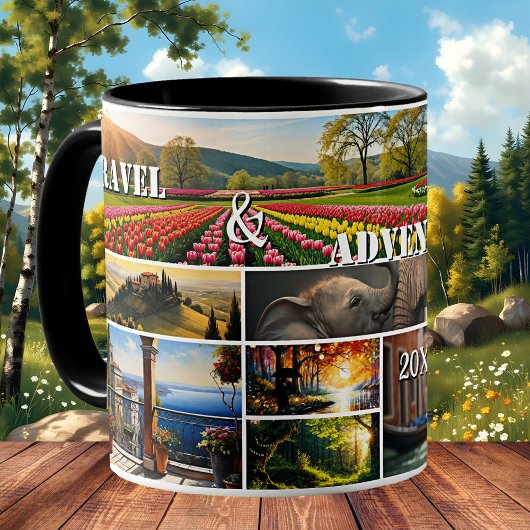 Reise- und Abenteuer-Urlaubsfoto-Collage Kaffeetasse