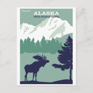 Reise Vintage Alaska Natur Elch Postkarte