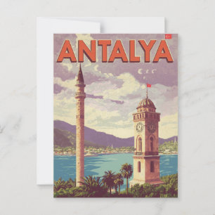 Reise Vintage Antalya Türkei Uhrturm Minarett Postkarte
