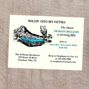 Reise-Vintage-Auto-Wüsten-50. Geburtstagsfeier Einladung
