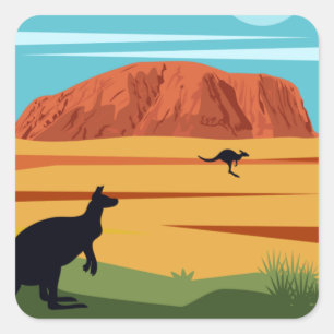 Reise Vintage Ayers Rock Australien Kängurus Quadratischer Aufkleber