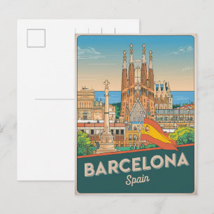 Reise Vintage Barcelona Sagrada Familia Geschenke Postkarte