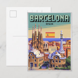 Reise Vintage Barcelona Sagrada Familia Geschenke Postkarte