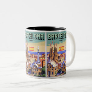 Reise-Vintage-Barcelona-Sagrada-Familia-Geschenke Zweifarbige Tasse