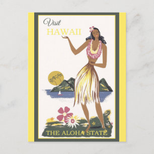 Reise Vintage Hawaii Aloha Hula Tänzerin Postkarte