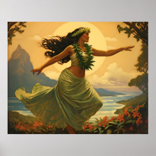 Reise Vintage Hula Tanz Hawaiianische Frau Poster