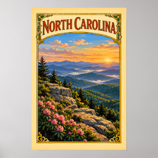 Reise Vintage North Carolina Blue Ridge Mountains Poster