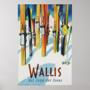 Reise Vintage Schweiz Wallis Skiing Poster