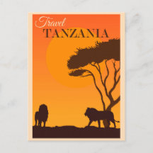 Reise Vintage Tansania Afrika Löwe Postkarte
