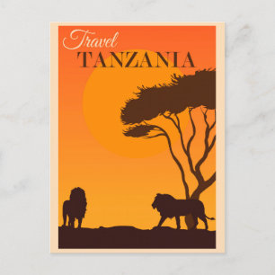 Reise Vintage Tansania Afrika Löwe Postkarte