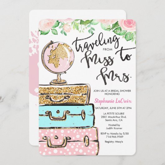 Reise von Frau Bridal Shower Einladung (Vorne/Hinten)