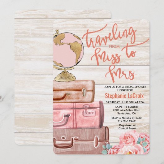 Reise von Miss nach Brautparty Einladung (Vorne/Hinten)