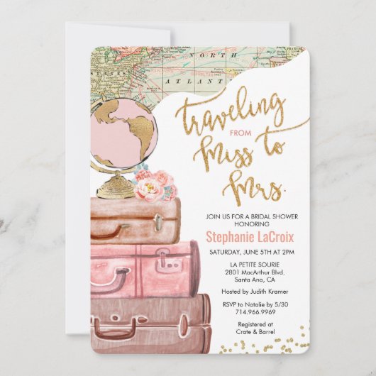 Reise von Miss nach Brautparty Einladung (Vorderseite)