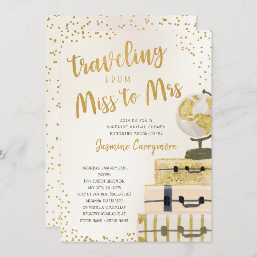 Reise von Miss nach Brautparty Einladung (Vorne/Hinten)