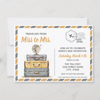 Reise von Miss nach Brautparty Gray Einladung