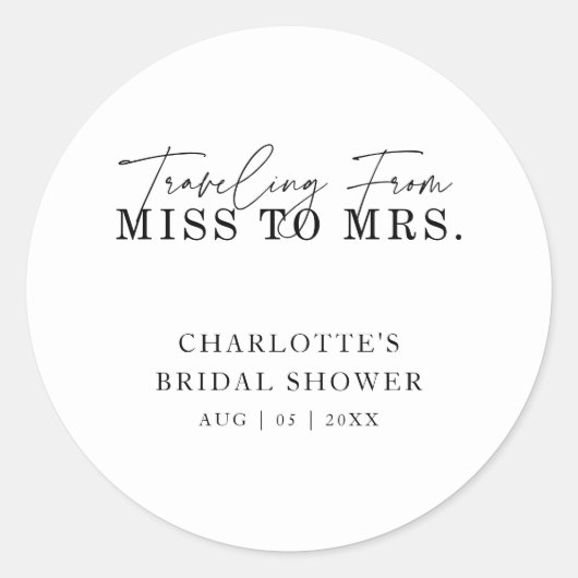 Reise von Miss nach Brautparty Runder Aufkleber (Vorderseite)