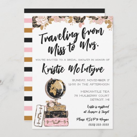 Reise von Miss zu Frau Modernes Gepäck Einladung (Vorne/Hinten)