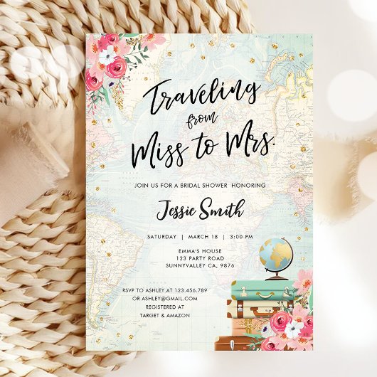 Reise von Miss zu Mrs. Adventure Brautparty Einladung