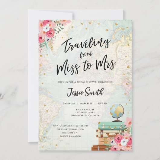 Reise von Miss zu Mrs. Adventure Brautparty Einladung (Vorderseite)