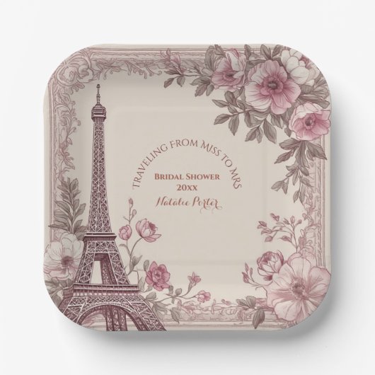 Reise von Miss zu Mrs Junggesellinnenabschied Pari Pappteller (Vorderseite)