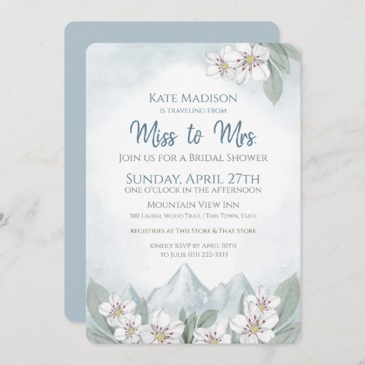 Reise von Miss zu Mrs. Mountain Brautparty Einladung (Vorne/Hinten)