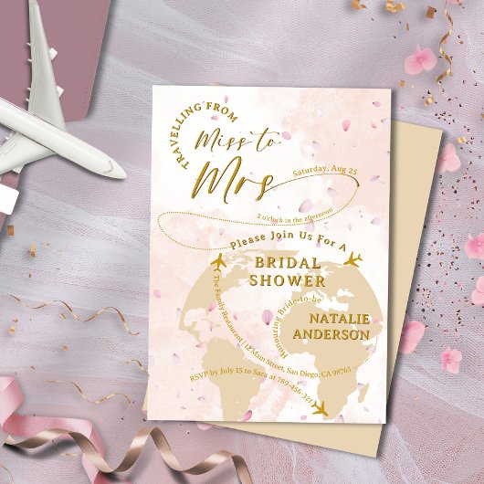 Reise von Miss zu Mrs. Petals Brautparty Einladung