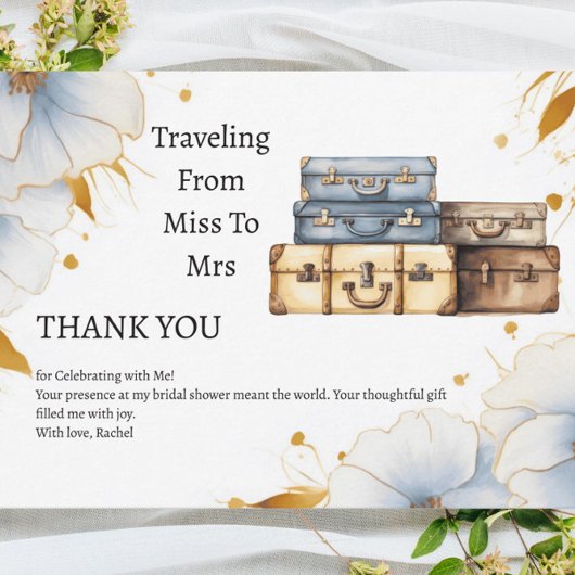 Reise von Miss zu Mrs Theme Brautparty Dankeskarte