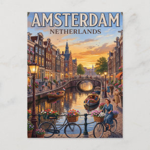 Reise-Wandkarte Amsterdam im Vintage-Stil Postkarte