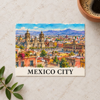 Reise Wasserfarben-Skyline von Mexiko-Stadt Postkarte