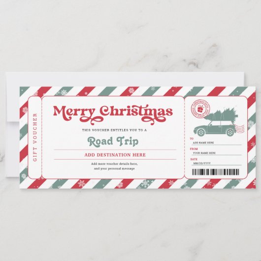 Reise Weihnachtsgeschenk Ticket Gutschein Einladung (Vorderseite)