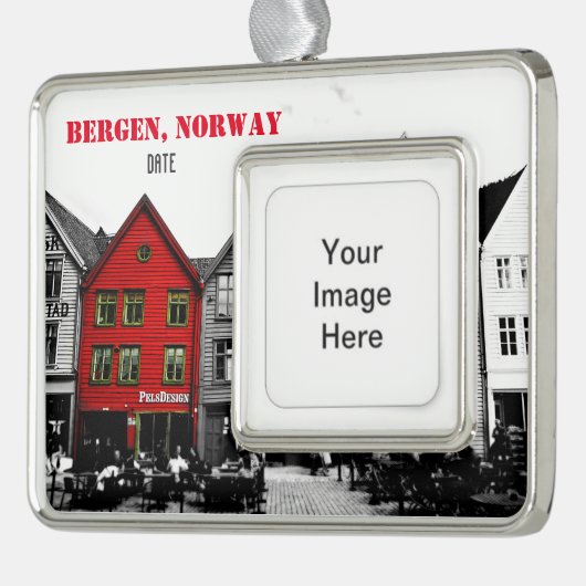 Reise-Weihnachtsverzierung Bergens Norwegen Rahmen-Ornament Silber (Links)