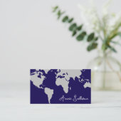 Reise-Weltkarte dunkelblau Visitenkarte (Stehend Vorderseite)