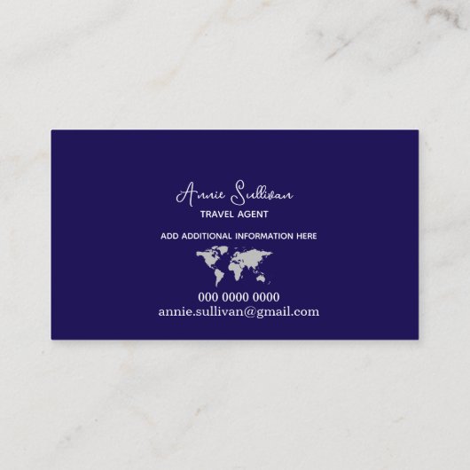 Reise-Weltkarte dunkelblau Visitenkarte (Rückseite)