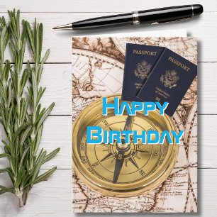 Reise, Weltkarte, Reisepass, Compass, Geburtstag Karte
