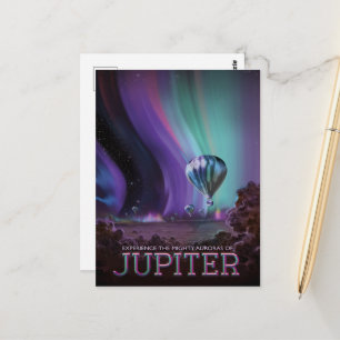 Reise-Werbeanzeige im Sci-Fi-Stil, Planet Jupiter Postkarte