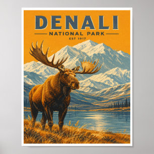 Reise zum Denali-Nationalpark im Vintage-Stil Poster