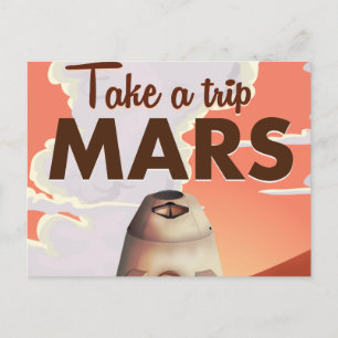 Reise zum Mars vintage Reiseplakat. Postkarte