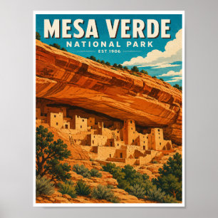 Reise zum Mesa Verde Nationalpark im Vintage-Stil Poster
